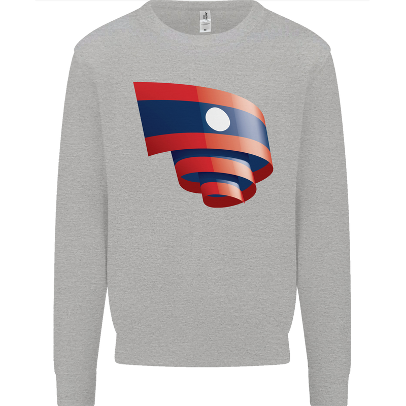 Curled Laos Flag Laotian Day Football Mens Sweatshirt Jumper Sports Grey