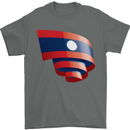 Curled Laos Flag Laotian Day Football Mens T-Shirt 100% Cotton Charcoal