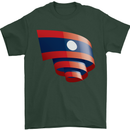 Curled Laos Flag Laotian Day Football Mens T-Shirt 100% Cotton Forest Green