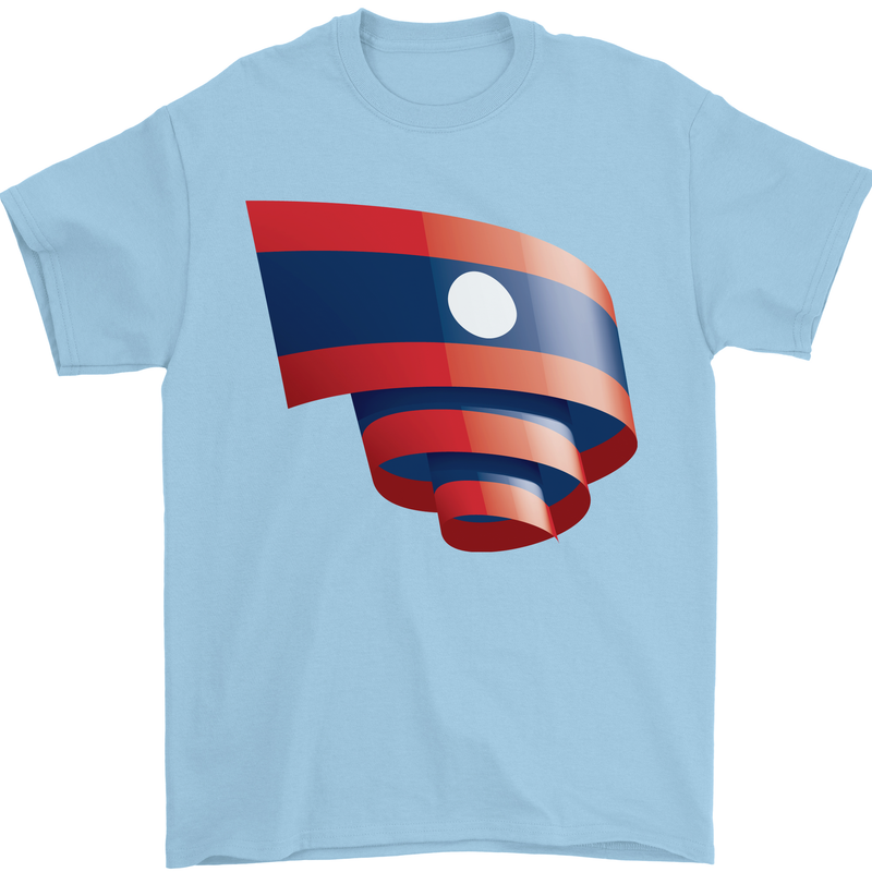 Curled Laos Flag Laotian Day Football Mens T-Shirt 100% Cotton Light Blue