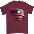 Curled Laos Flag Laotian Day Football Mens T-Shirt 100% Cotton Maroon