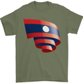 Curled Laos Flag Laotian Day Football Mens T-Shirt 100% Cotton Military Green