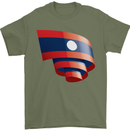 Curled Laos Flag Laotian Day Football Mens T-Shirt 100% Cotton Military Green