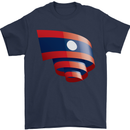 Curled Laos Flag Laotian Day Football Mens T-Shirt 100% Cotton Navy Blue