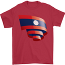 Curled Laos Flag Laotian Day Football Mens T-Shirt 100% Cotton Red