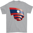 Curled Laos Flag Laotian Day Football Mens T-Shirt 100% Cotton Sports Grey