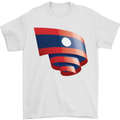 Curled Laos Flag Laotian Day Football Mens T-Shirt 100% Cotton White