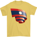 Curled Laos Flag Laotian Day Football Mens T-Shirt 100% Cotton Yellow