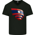 Curled Laos Flag Laotian Day Football Mens V-Neck Cotton T-Shirt Black