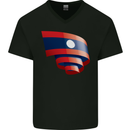 Curled Laos Flag Laotian Day Football Mens V-Neck Cotton T-Shirt Black