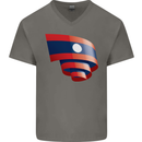 Curled Laos Flag Laotian Day Football Mens V-Neck Cotton T-Shirt Charcoal