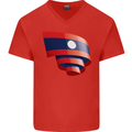 Curled Laos Flag Laotian Day Football Mens V-Neck Cotton T-Shirt Red