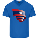 Curled Laos Flag Laotian Day Football Mens V-Neck Cotton T-Shirt Royal Blue