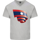 Curled Laos Flag Laotian Day Football Mens V-Neck Cotton T-Shirt Sports Grey