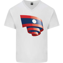 Curled Laos Flag Laotian Day Football Mens V-Neck Cotton T-Shirt White