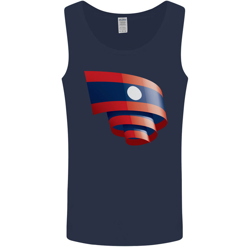 Curled Laos Flag Laotian Day Football Mens Vest Tank Top Navy Blue