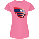 Curled Laos Flag Laotian Day Football Womens Petite Cut T-Shirt Azalea