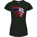 Curled Laos Flag Laotian Day Football Womens Petite Cut T-Shirt Black