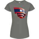 Curled Laos Flag Laotian Day Football Womens Petite Cut T-Shirt Charcoal