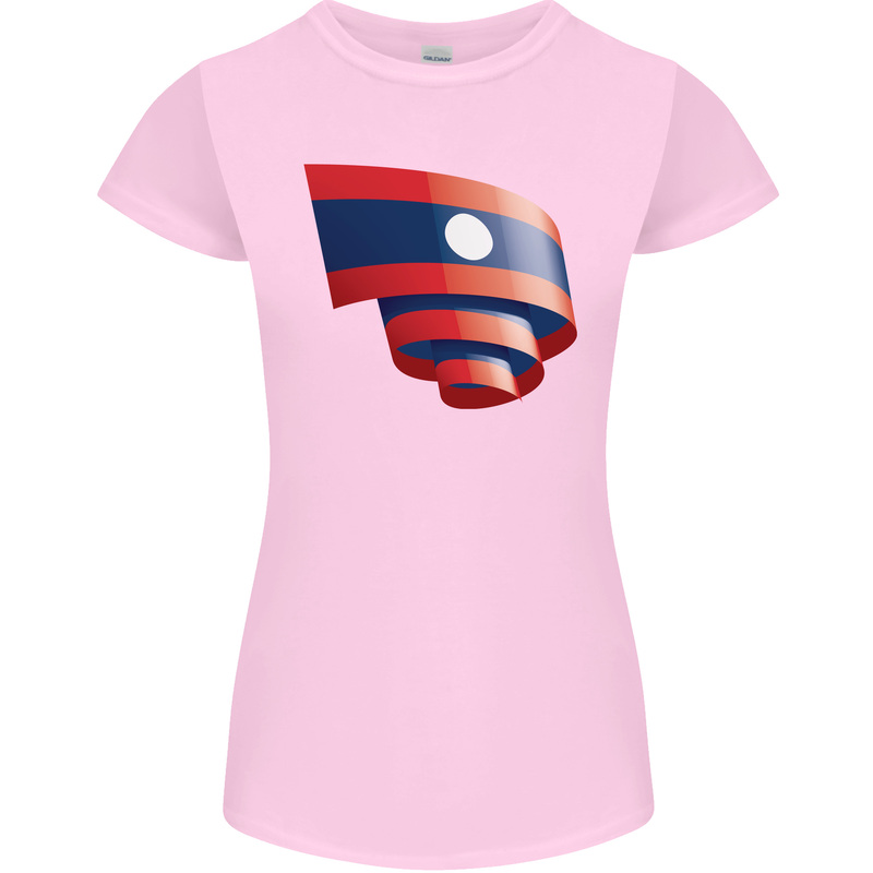 Curled Laos Flag Laotian Day Football Womens Petite Cut T-Shirt Light Pink