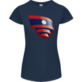 Curled Laos Flag Laotian Day Football Womens Petite Cut T-Shirt Navy Blue