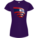 Curled Laos Flag Laotian Day Football Womens Petite Cut T-Shirt Purple