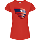 Curled Laos Flag Laotian Day Football Womens Petite Cut T-Shirt Red
