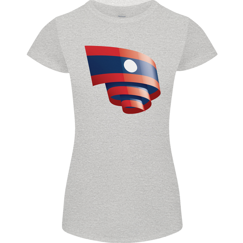 Curled Laos Flag Laotian Day Football Womens Petite Cut T-Shirt Sports Grey