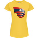 Curled Laos Flag Laotian Day Football Womens Petite Cut T-Shirt Yellow