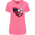 Curled Laos Flag Laotian Day Football Womens Wider Cut T-Shirt Azalea