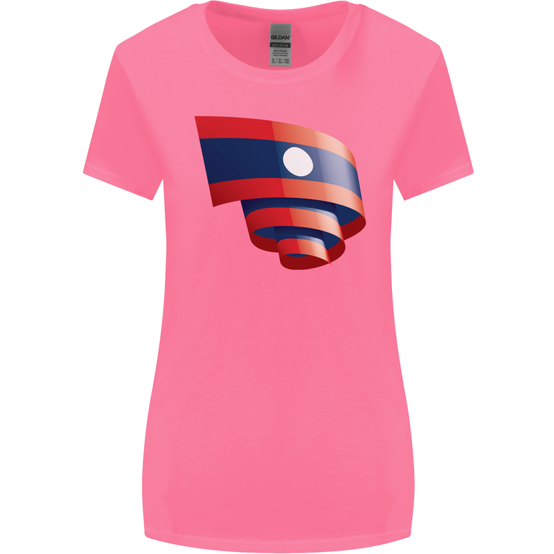 Curled Laos Flag Laotian Day Football Womens Wider Cut T-Shirt Azalea