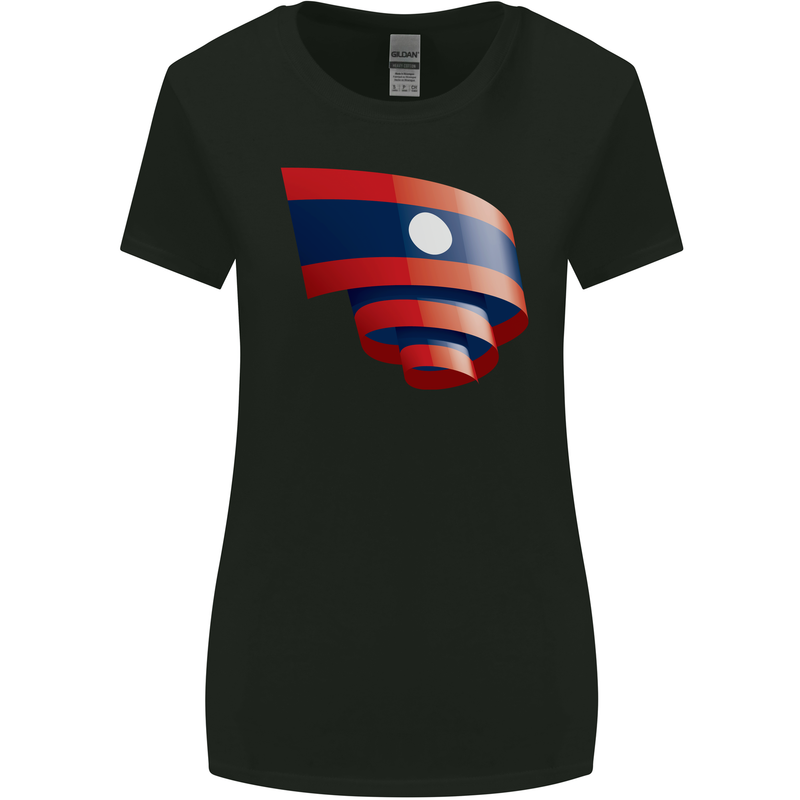 Curled Laos Flag Laotian Day Football Womens Wider Cut T-Shirt Black