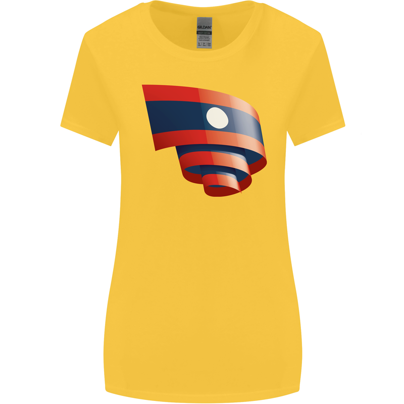 Curled Laos Flag Laotian Day Football Womens Wider Cut T-Shirt Yellow