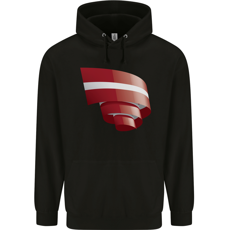 Curled Latvia Flag Latvian Day Football Childrens Kids Hoodie Black