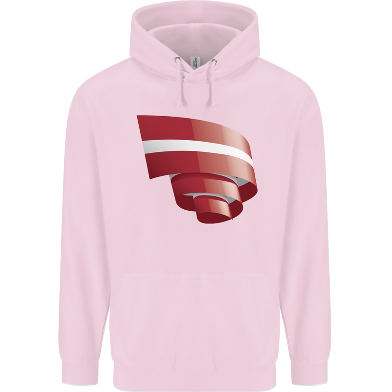 Curled Latvia Flag Latvian Day Football Childrens Kids Hoodie Light Pink