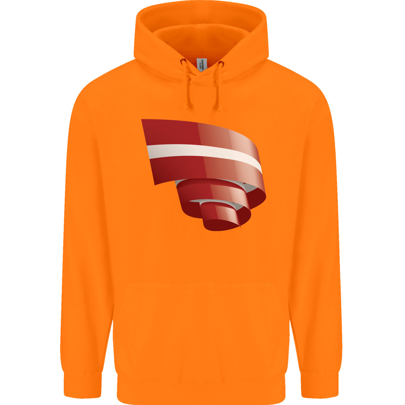 Curled Latvia Flag Latvian Day Football Childrens Kids Hoodie Orange