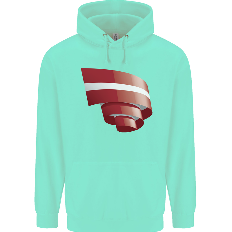 Curled Latvia Flag Latvian Day Football Childrens Kids Hoodie Peppermint