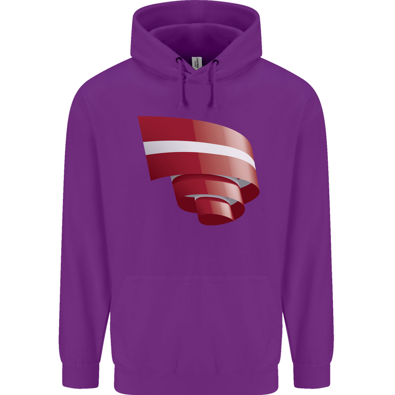 Curled Latvia Flag Latvian Day Football Childrens Kids Hoodie Purple