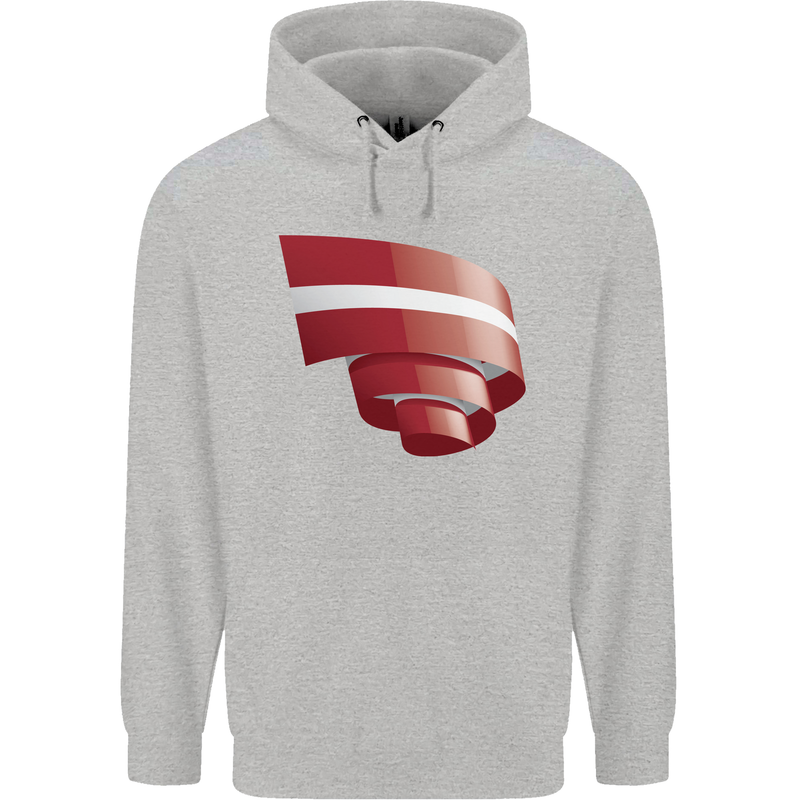 Curled Latvia Flag Latvian Day Football Childrens Kids Hoodie Sports Grey
