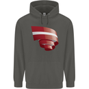 Curled Latvia Flag Latvian Day Football Childrens Kids Hoodie Storm Grey