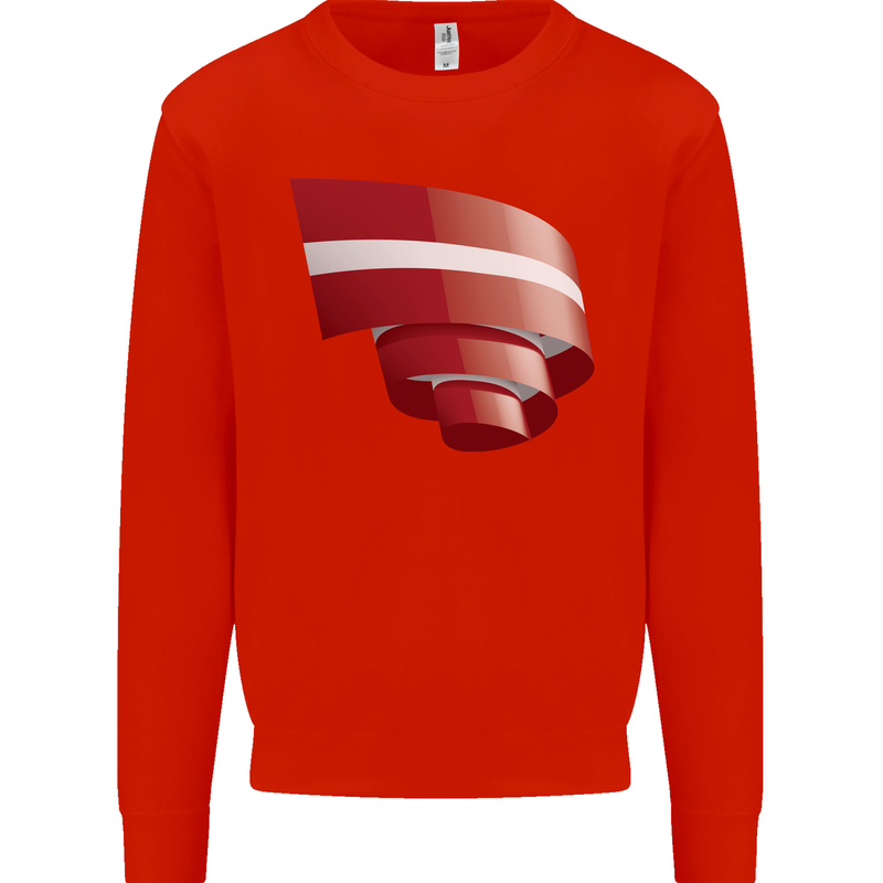 Curled Latvia Flag Latvian Day Football Kids Sweatshirt Jumper Bright Red