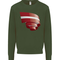 Curled Latvia Flag Latvian Day Football Kids Sweatshirt Jumper Forest Green