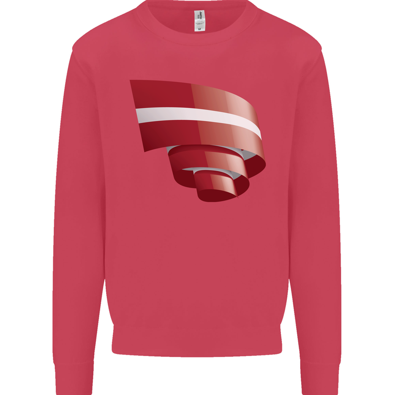 Curled Latvia Flag Latvian Day Football Kids Sweatshirt Jumper Heliconia