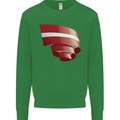 Curled Latvia Flag Latvian Day Football Kids Sweatshirt Jumper Irish Green