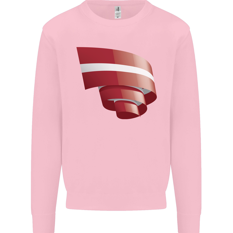 Curled Latvia Flag Latvian Day Football Kids Sweatshirt Jumper Light Pink