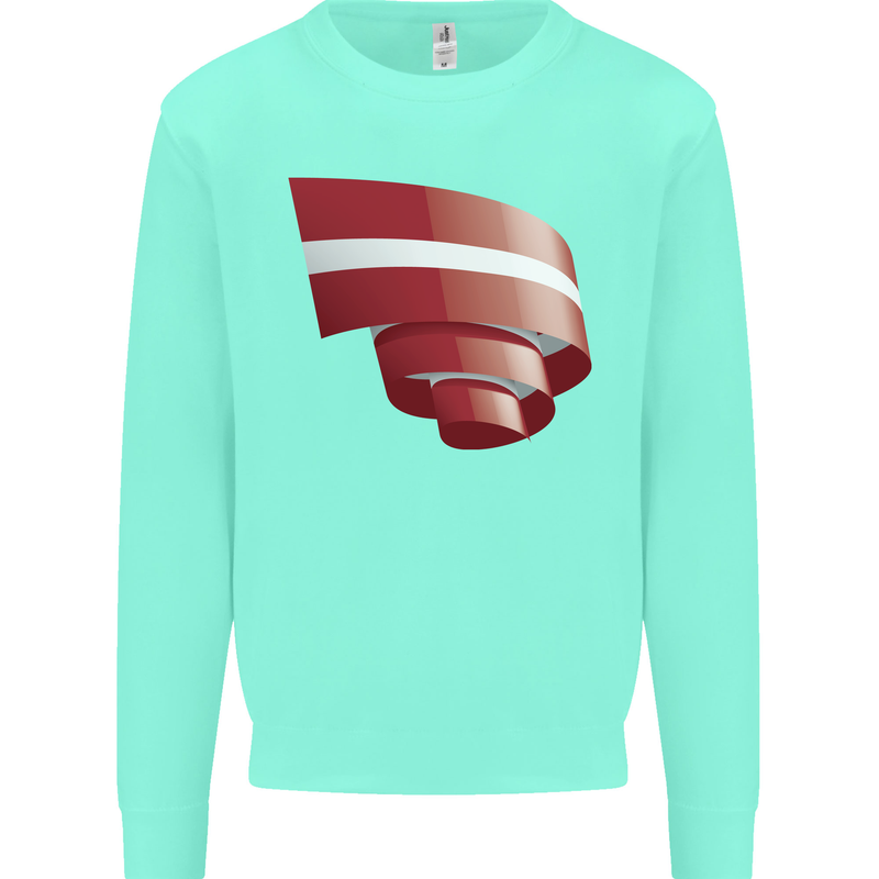 Curled Latvia Flag Latvian Day Football Kids Sweatshirt Jumper Peppermint