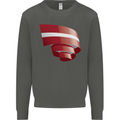 Curled Latvia Flag Latvian Day Football Kids Sweatshirt Jumper Storm Grey