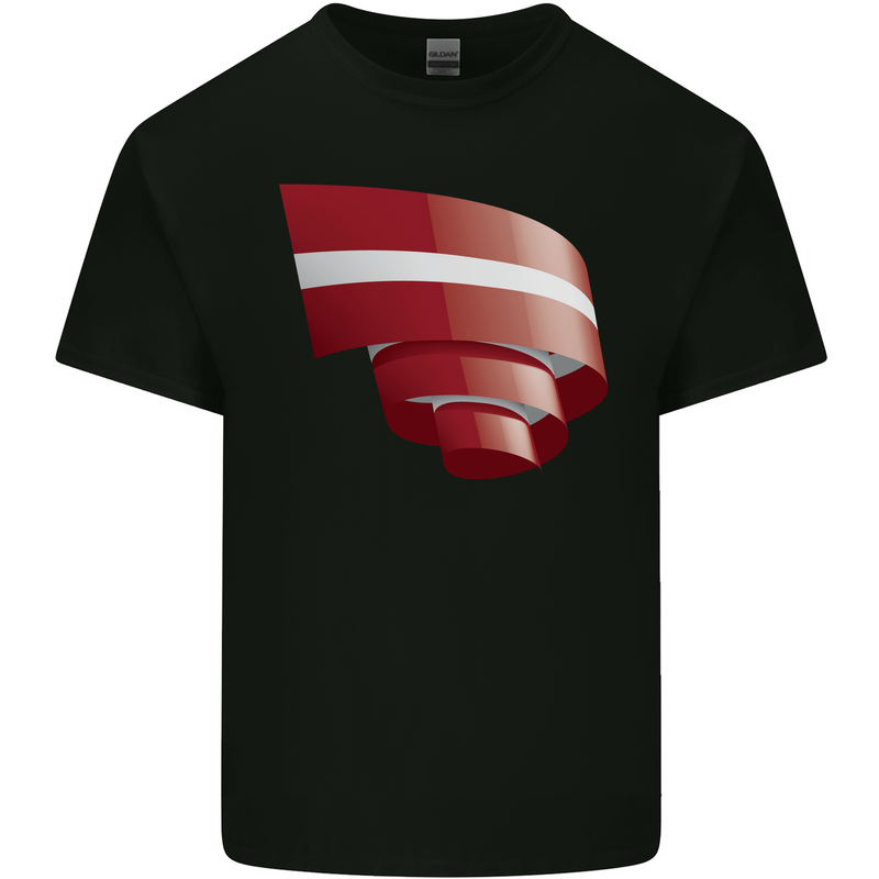 Curled Latvia Flag Latvian Day Football Kids T-Shirt Childrens Black