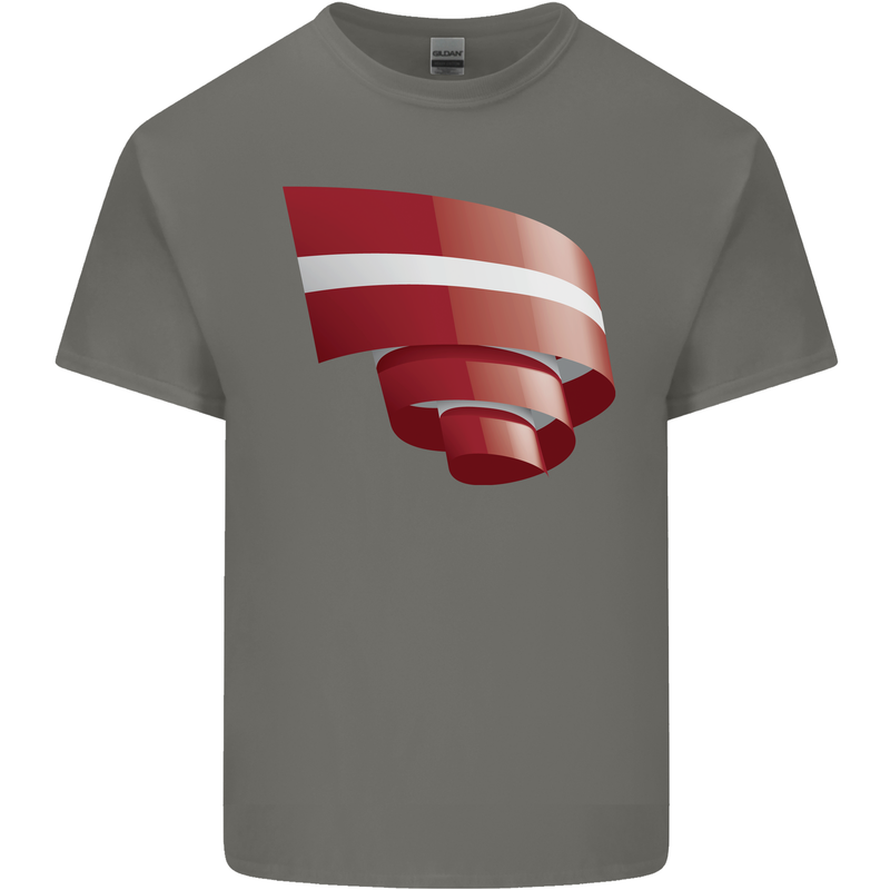 Curled Latvia Flag Latvian Day Football Kids T-Shirt Childrens Charcoal