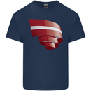 Curled Latvia Flag Latvian Day Football Kids T-Shirt Childrens Navy Blue